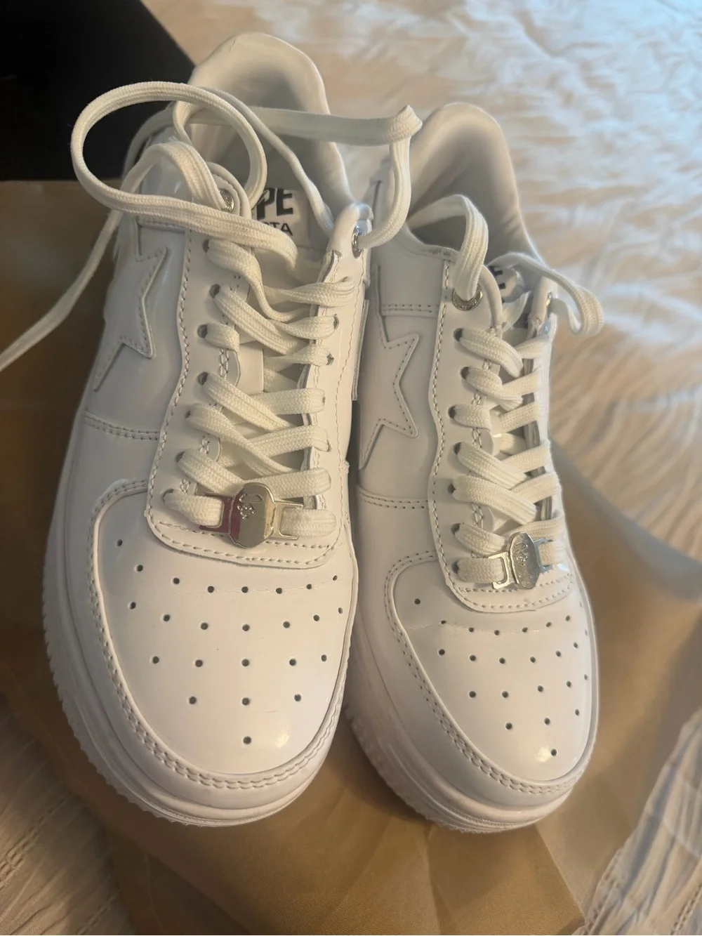 Bape Kids White Leather Star Logo Sneakers
